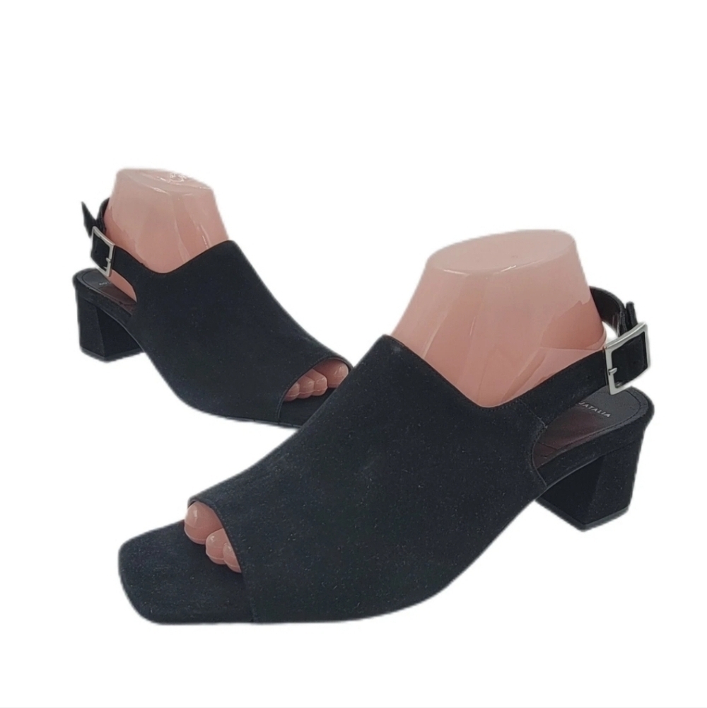 Aquatalia June Dress Suede Peep Toe Slingback Chunky Heel Shoe Size 9.5M